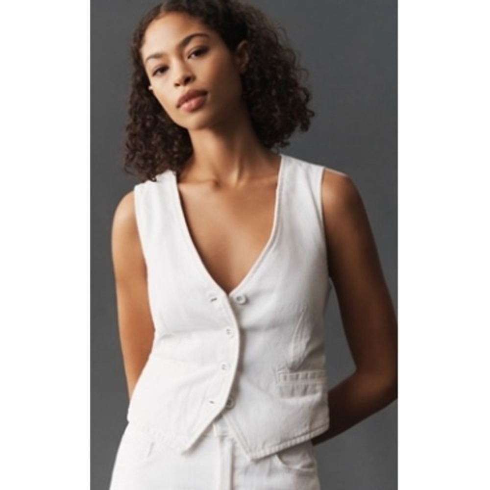 Pistola Vero Denim Vest Womens Size M White New V-Neck Button Front Waistcoat